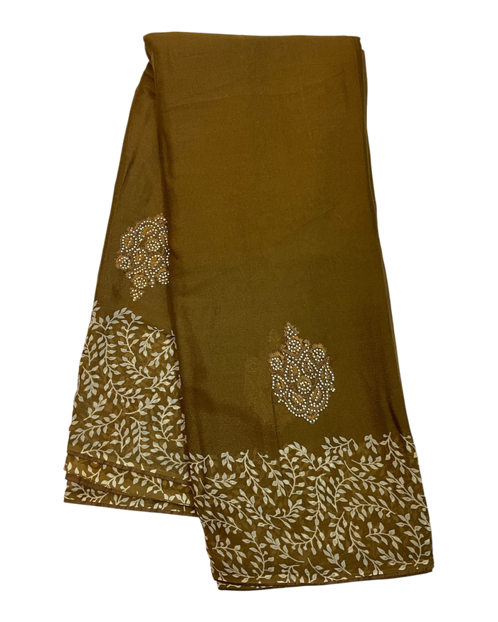 Mustard / Haldi Green - Chiffon Printed Saree with Blouse Piece - UK stock - 24hr Dispatch - LTF106 07KT26