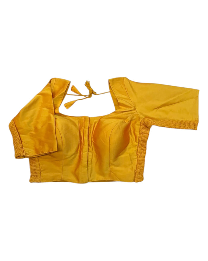 Mustard Yellow - HYBRID Silky Saree blouse - With Elastic on both side for Great fit - Size 36",38", 40" S M L  - VAM1216 Ap