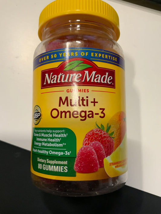 Nature Made Multi+ Omega-3 Strawberry Lemon Orange 80 gummies