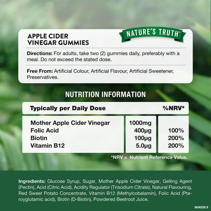 Nature's Truth Apple Cider Vinegar w/the Mother & Ginger 60 Gummies