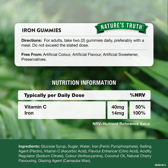Nature's Truth Cherry Flavour Iron Gummies 14mg 60 Pack