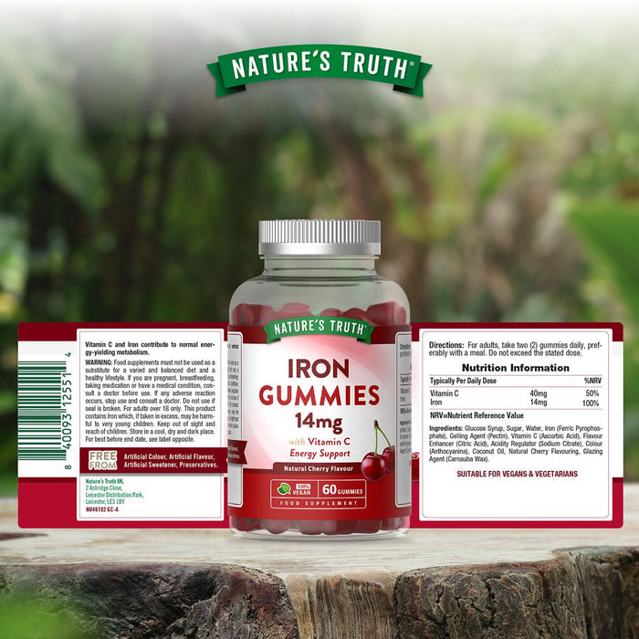 Nature's Truth Cherry Flavour Iron Gummies 14mg 60 Pack
