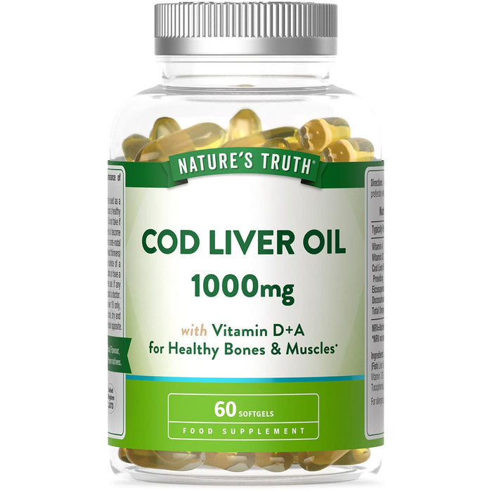 Natures Truth Cod Liver Oil 1000mg with Vitamin D+A 60 Softgels