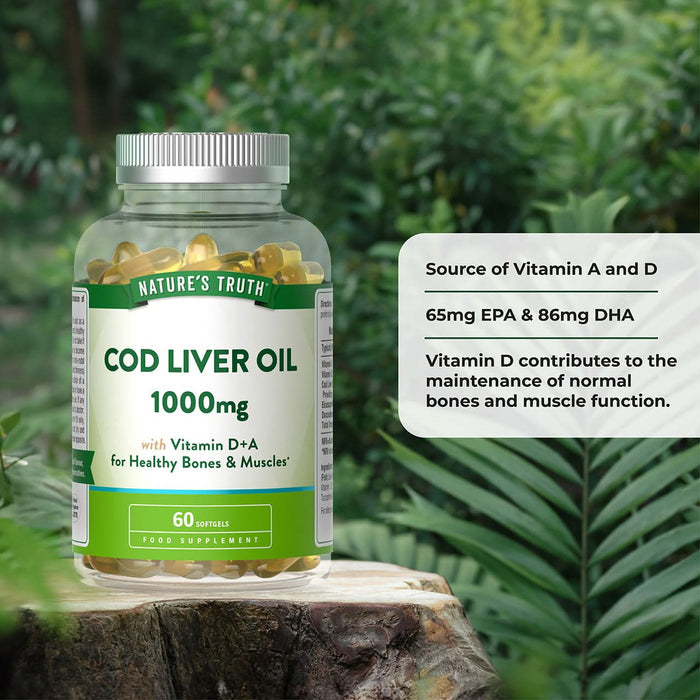 Natures Truth Cod Liver Oil 1000mg with Vitamin D+A 60 Softgels