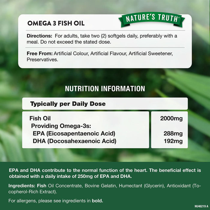 Nature's Truth Omega 3 Fish Oil 2000mg 60 Softgels