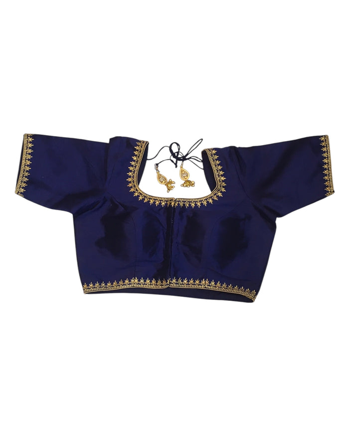 Navy Blue - Dupion Silky Saree / Lehenga blouse - 38" Bust (UK 12) Can be let out to size 16  - KP272 01Hp25