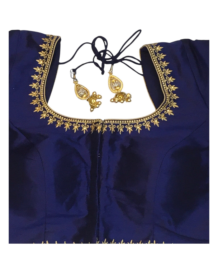 Navy Blue - Dupion Silky Saree / Lehenga blouse - 38" Bust (UK 12) Can be let out to size 16  - KP272 01Hp25