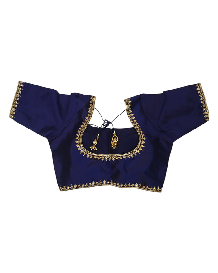 Navy Blue - Dupion Silky Saree / Lehenga blouse - 38" Bust (UK 12) Can be let out to size 16  - KP272 01Hp25