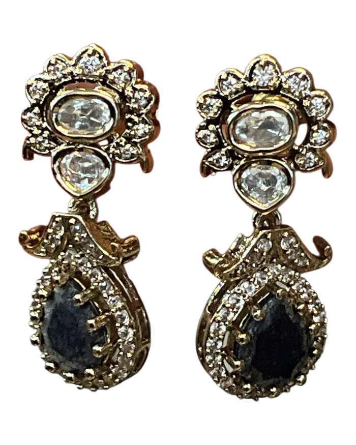 Navy Blue - Small - Antique Gold Finish Traditional Earrings - Bollywood - Weddings - 15ER715 07J26