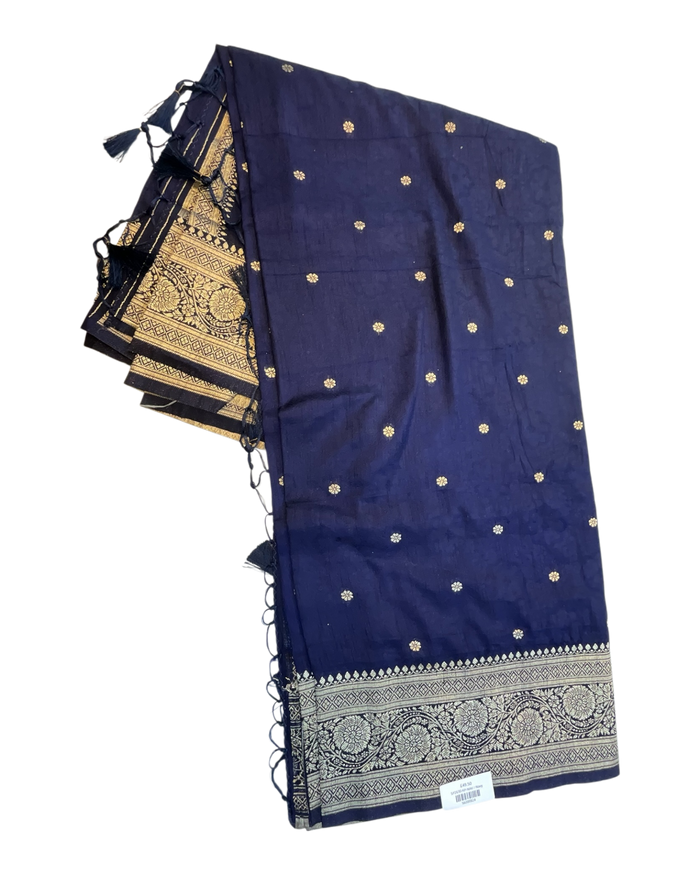 Navy Blue - Traditional Handloom Saree with Blouse Piece - UK stock - 24hr Dispatch - SP2630 KP