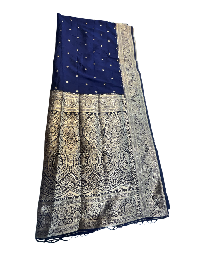 Navy Blue - Traditional Handloom Saree with Blouse Piece - UK stock - 24hr Dispatch - SP2630 KP