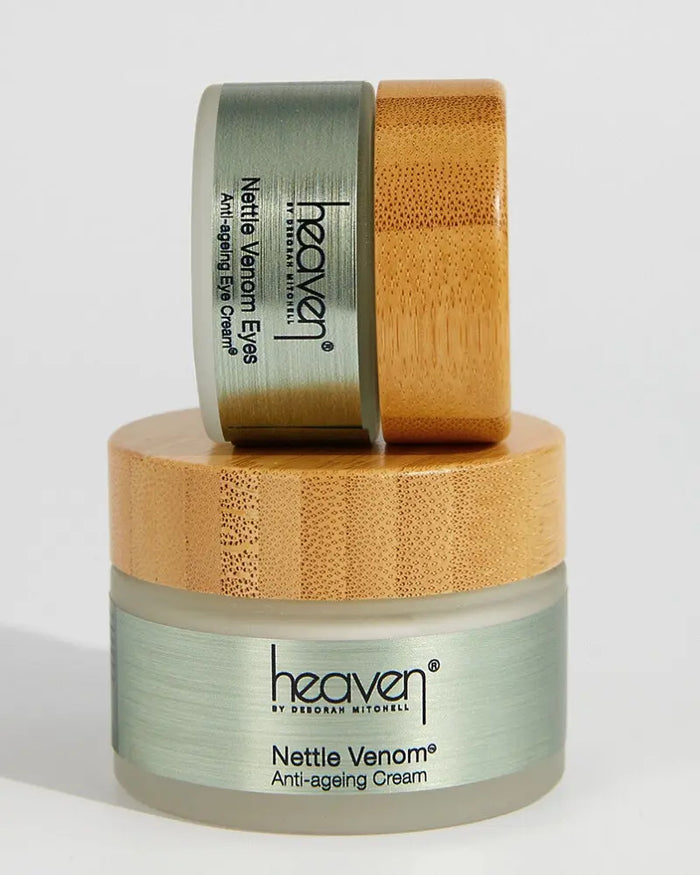 Nettle Venom Anti-ageing Cream jar with bamboo lid on a white background