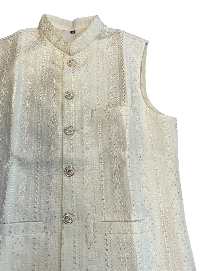 Off White / Cream - All Over Embroidered - Mens Indian Waistcoat - UK Stock - 24 hr Dispatch - KCS4089 06KC26