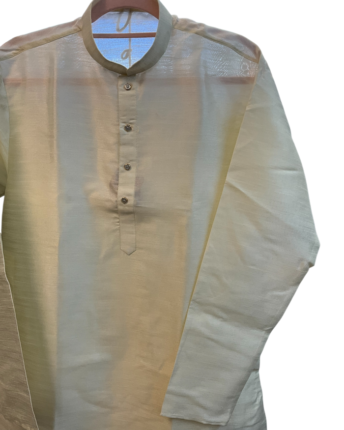 Off White / Cream - Soft Silky Mens Kurta Set with Draw stringed Trousers - Sangeet Mehendi Haldi - KCS2605 06KV26