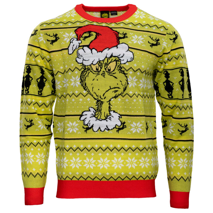 Officially Licensed Feeling Grinchy Santa Hat Adult Ugly Christmas Sweater