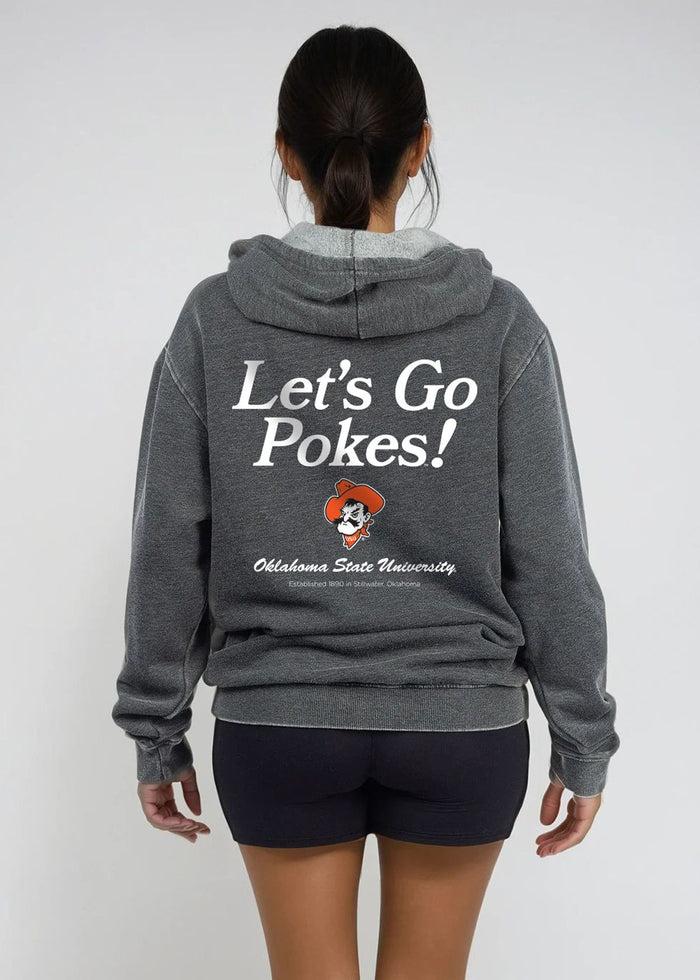 Oklahoma State Cowboys Unisex Charcoal Relaxed Burnout fleece Hoodie with Kangaroo pocket, drop shoulders, lived-in look and feel