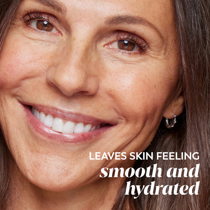 Model posing. Leaves skin feeling smooth and hydrated