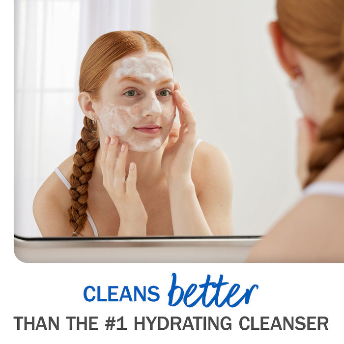 Cleans better than the #1 hydrating cleanser. Model applying Melts cleanser to face.