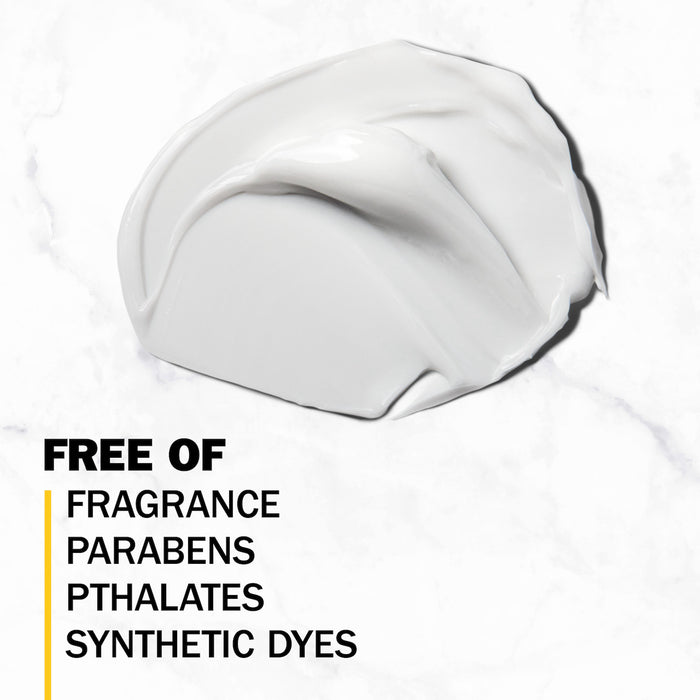 Olay Complete + Rich Moisturizing Cream texture. Free of fragrance, parabens, pthalates, synthetic dyes.