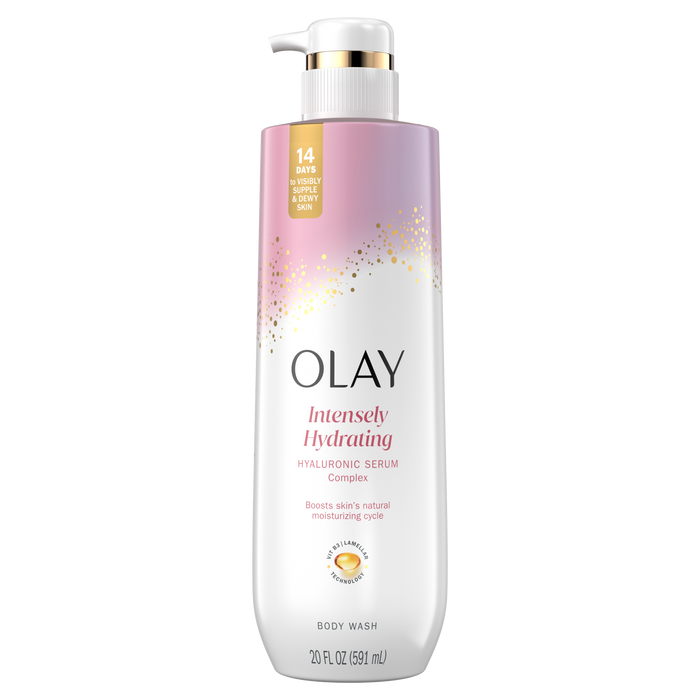Olay Intensely Hydrating Body Wash with Hyaluronic Serum Complex, 20 oz front