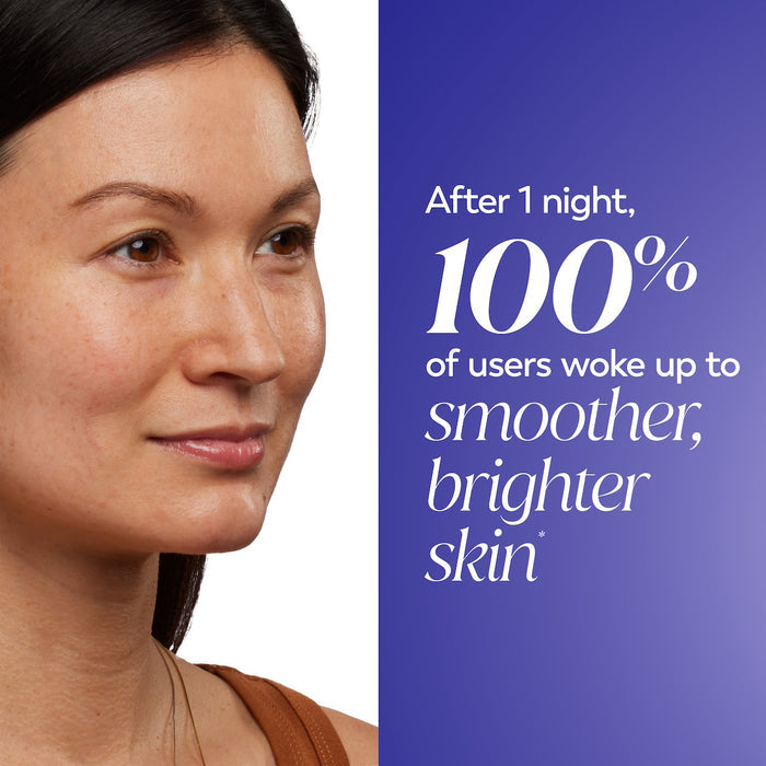 Model posing, After 1 night 100% of users woke up to smoother, brighter skin