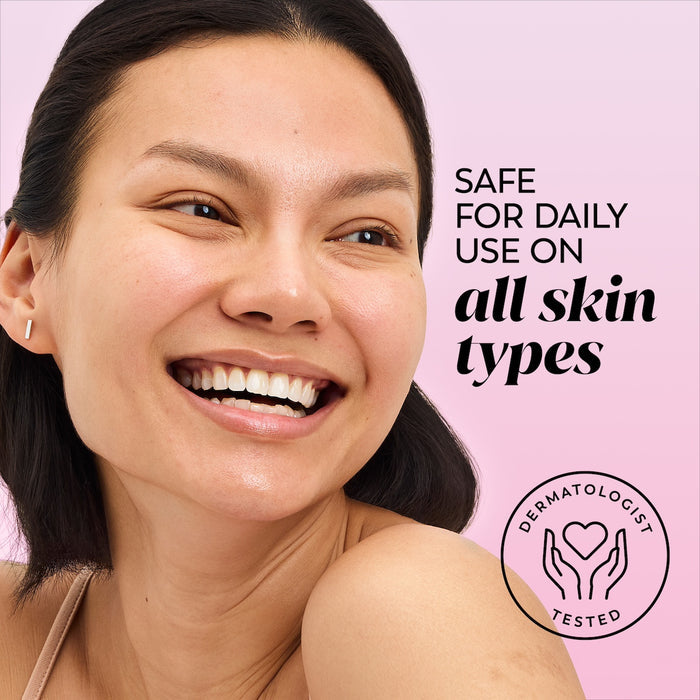 Model posing. Safe for daily use on all skin types. Dermatologist tested.