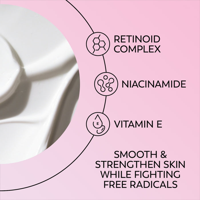 Regenerist Retinol 24 Night Eye Cream texture swipe. Retinoid complex, Niacinamide, Vitamin E. Smooth and strengthen skin while fighting free radicals.