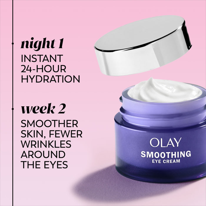 Regenerist Retinol 24 Night Eye Cream jar with open top. Night 1 instant 24 hour hydration. Week 2 smoother skin, fewer wrinkles around the eyes.