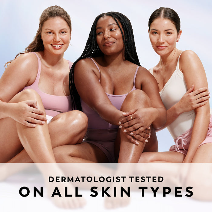 3 models posing of diverse skin types. Dermatologist tested on all skin types.