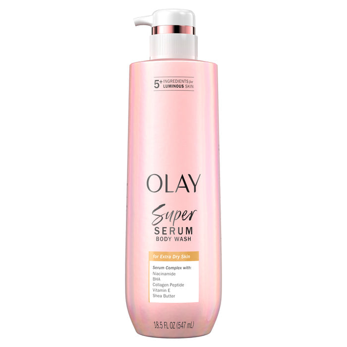 Olay Super Serum Body Wash for Extra Dry Skin bottle with pump