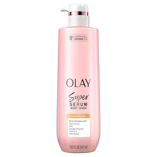 Olay Super Serum Body Wash for Extra Dry Skin bottle with pump