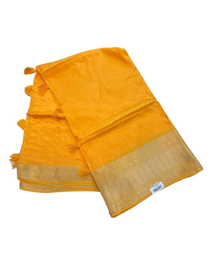 Orange - Handloom -  Banarasi Crepe Saree with Blouse Piece - JOHJAN47002 10VY25
