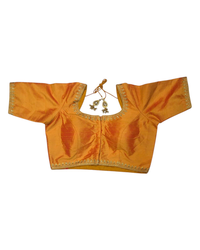 Orange / Amber - Dupion Silky Saree / Lehenga blouse - 38" Bust (UK 12) Can be let out to size 16  - KP272 01Hp25