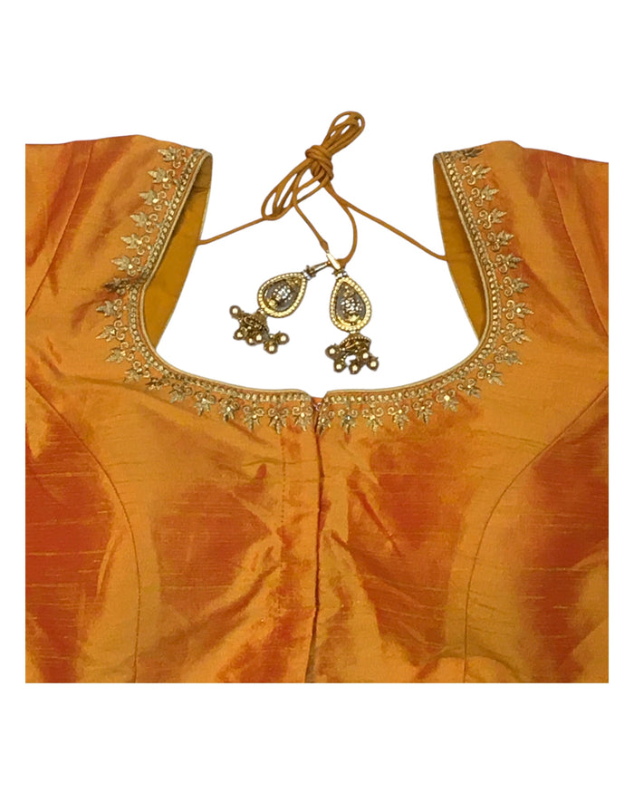 Orange / Amber - Dupion Silky Saree / Lehenga blouse - 38" Bust (UK 12) Can be let out to size 16  - KP272 01Hp25