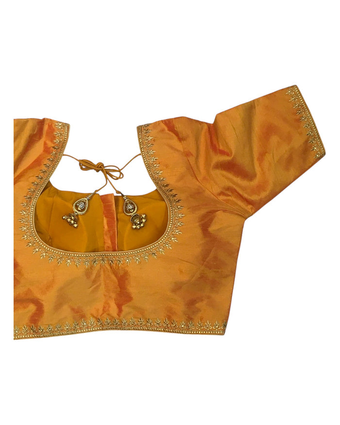 Orange / Amber - Dupion Silky Saree / Lehenga blouse - 38" Bust (UK 12) Can be let out to size 16  - KP272 01Hp25
