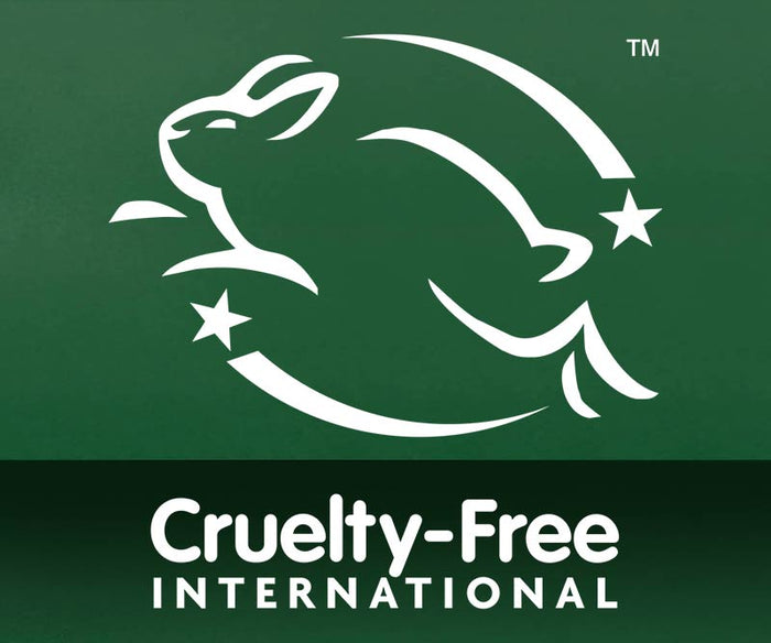 White outline of a leaping rabbit surrounded by three stars on a green background, above Cruelty-Free International. Ideal for those seeking Original Hand Cream for men made with natural origin ingredients.