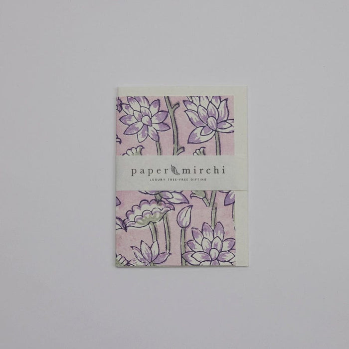 Paper Mirchi Homewares Paper Mirchi Hand Block Printed Greeting Card Lotus Lavender