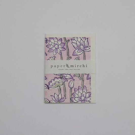 Paper Mirchi Homewares Paper Mirchi Hand Block Printed Greeting Card Lotus Lavender