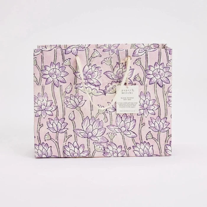 Paper Mirchi Homewares Paper Mirchi Hand Block Printed Medium Gift Bag Lavender