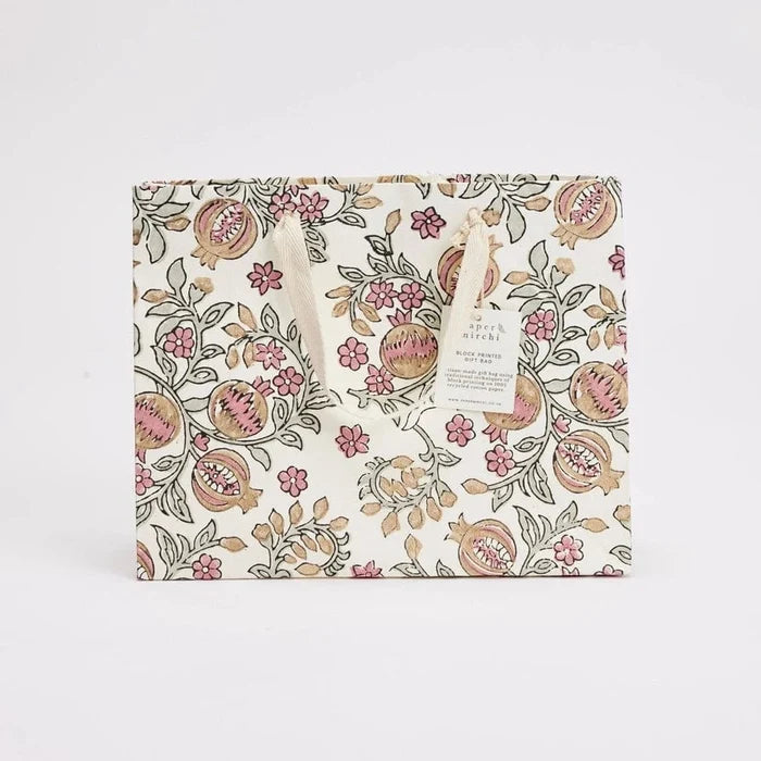 Paper Mirchi Homewares Paper Mirchi Hand Block Printed Medium Gift Bag Pink Earth
