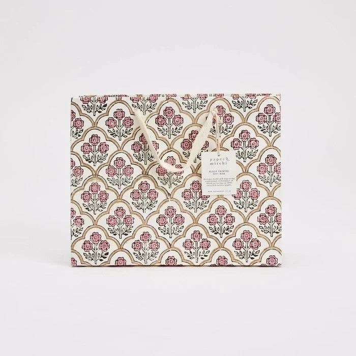 Paper Mirchi Homewares Paper Mirchi Hand Block Printed Medium Gift Bag Pink Earth