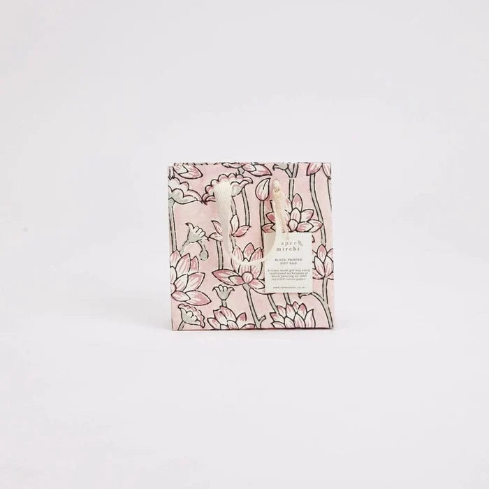 Paper Mirchi Homewares Paper Mirchi Hand Block Printed Small Gift Bag Pink Earth