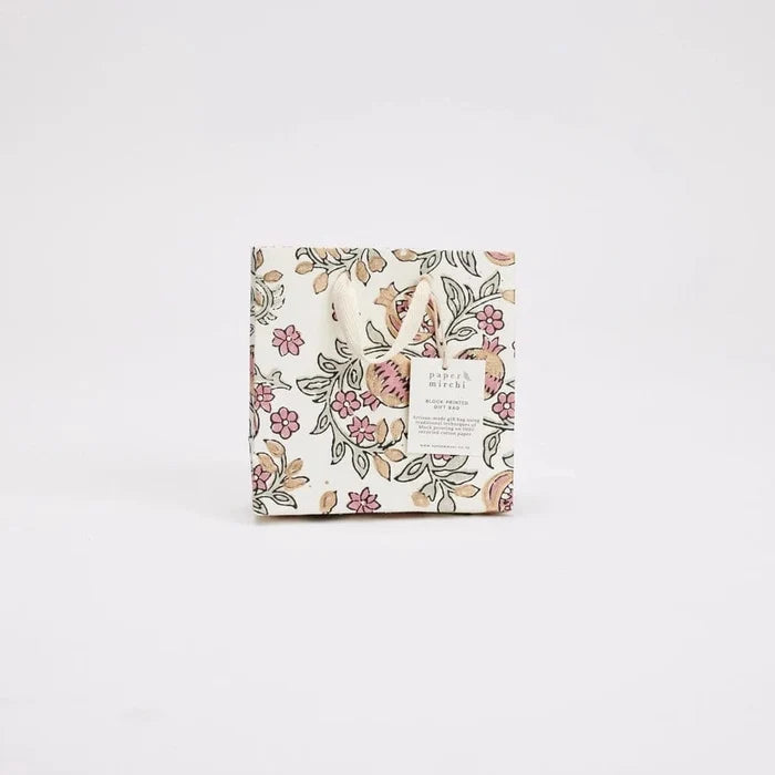 Paper Mirchi Homewares Paper Mirchi Hand Block Printed Small Gift Bag Pink Earth