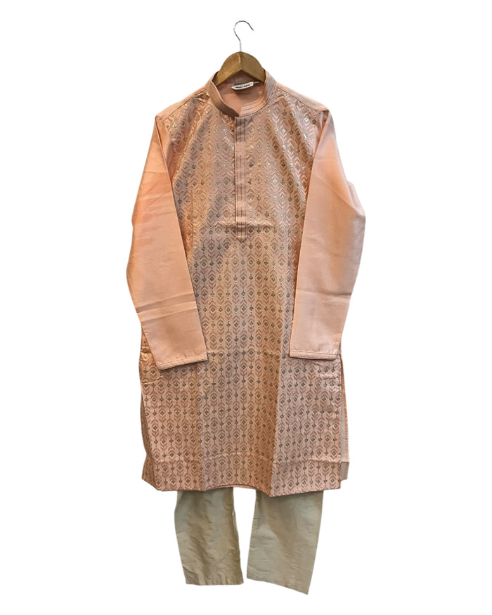 Pastel Peach - Rich Linen Mens Indian Kurta set - UK Stock - Weddings / Walimas , Sangeet, Diwali, Eid, Mehndi / Henna - NAD25719 KH