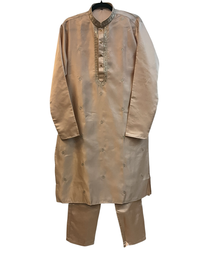 Pastel Peach - Soft Cotton Silky Mens Kurta Set with Neck Thread Embroidery- Sangeet Mehendi Haldi - KCS1019 06KC26