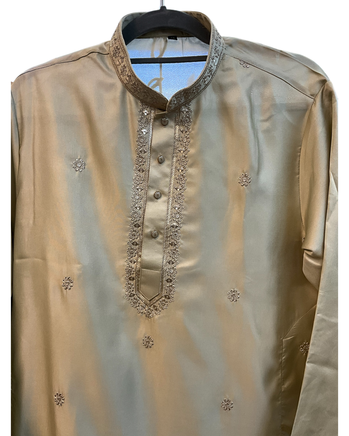 Pastel Pista Green - Soft Cotton Mens Kurta Set with Neck Thread Embroidery- Sangeet Mehendi Haldi - KCS1019 06KC26