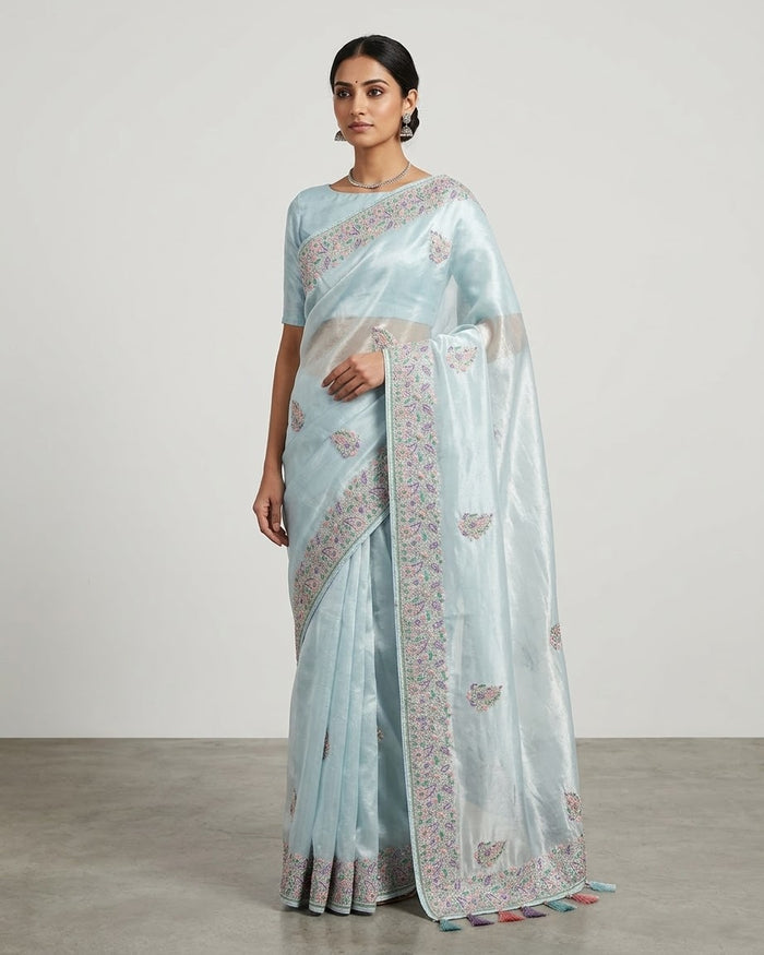 Pastel Sky Blue - Fancy Party Saree with Blouse Piece - UK stock - 24hr Dispatch - SP2602 VH