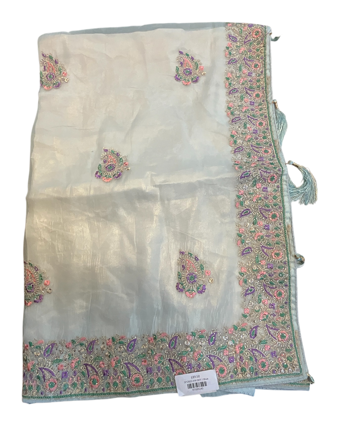 Pastel Sky Blue - Fancy Party Saree with Blouse Piece - UK stock - 24hr Dispatch - SP2602 VH