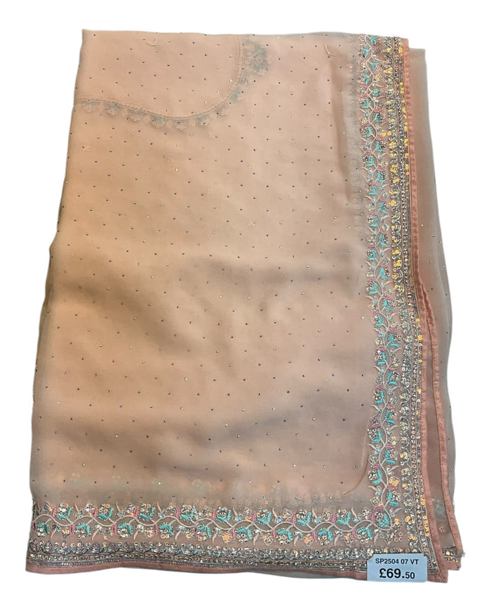 Peach - Chiffon -Fancy Party Saree with Blouse Piece - SP2408 11VT24