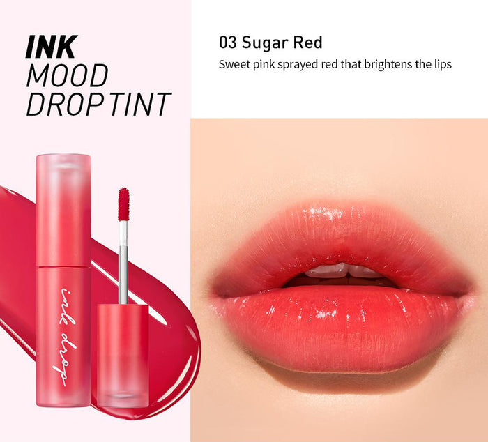 Peripera Ink Mood Drop Tint #01 Hazy Coral #02 Supple Pink #03 Sugar Red #04 Goji Berry #05 Tanned Red #06 Cherry Fizz #07 Papaya Coral #08 Misty Beige asian authentic genuine original korean skincare montreal toronto canada thekshop thekshop.ca natural organic vegan cruelty-free cosmetics kbeauty vancouver free shipping